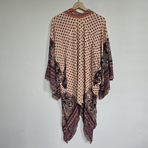Toxik3 Boho Mixed Print Butterfly Kimono Cardigan Size M Wide Sleeves - Picture 7 of 11